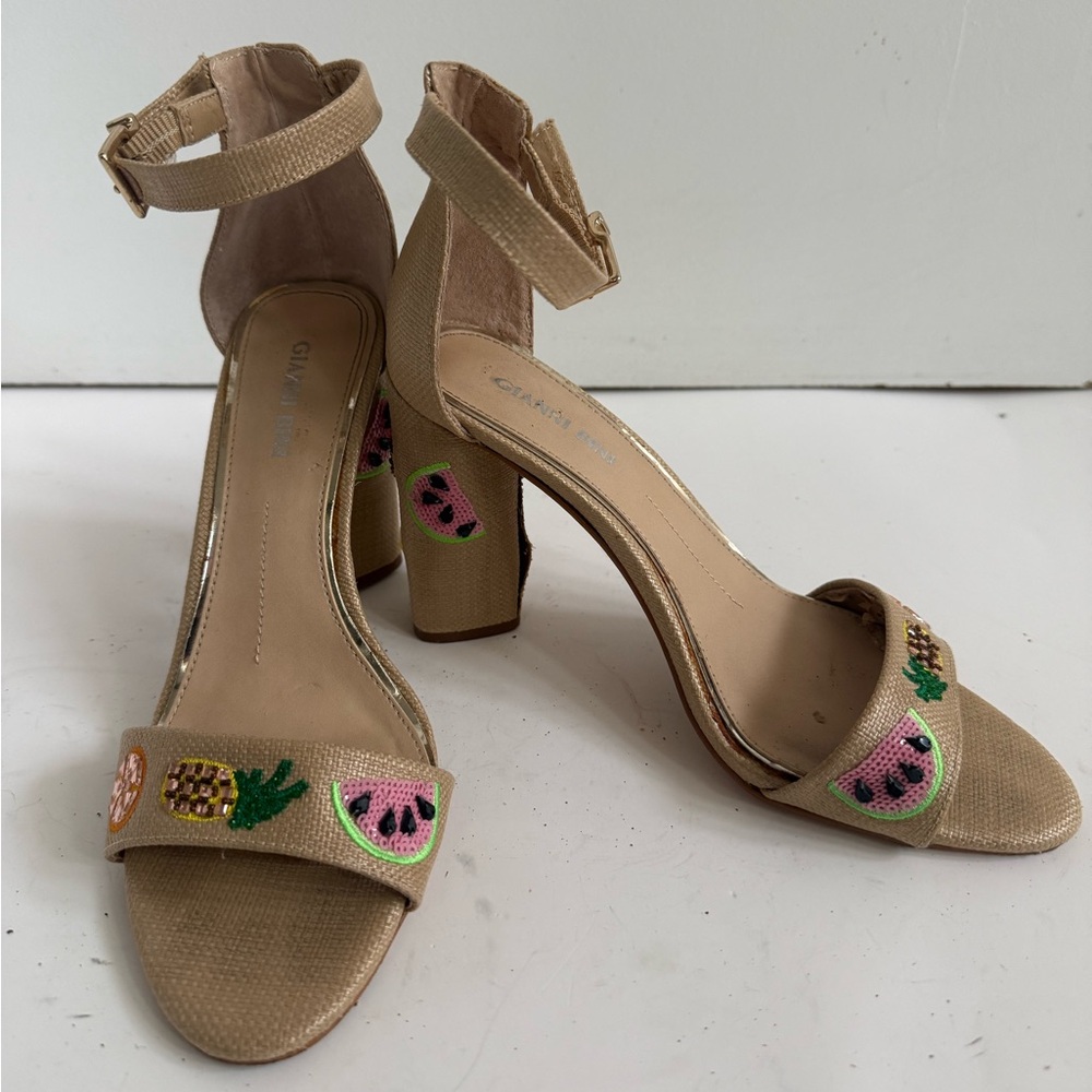 Gianni Bini Beige Heels with Fruit Embroidery